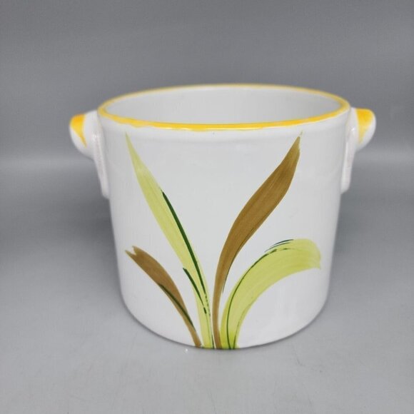 Handmade Crock ITALY Clay Pottery Stoneware Applied Handles Hand Painted EUC - Picture 3 of 8